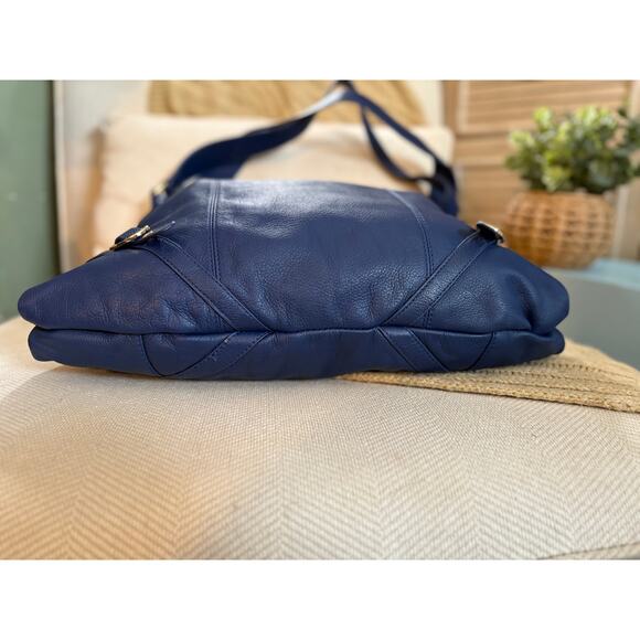 Emma Fox Classic Frame Large Leather Navy Blue Kiss-Lock Shoulder Satchel - Picture 7 of 11